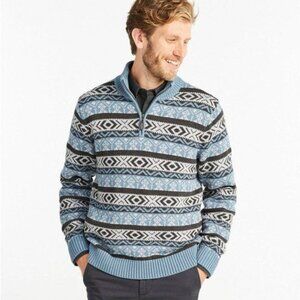 L.L. Bean Men's S-Reg Fair Isle Nordic-Inspired Cotton Pullover Sweater Blue